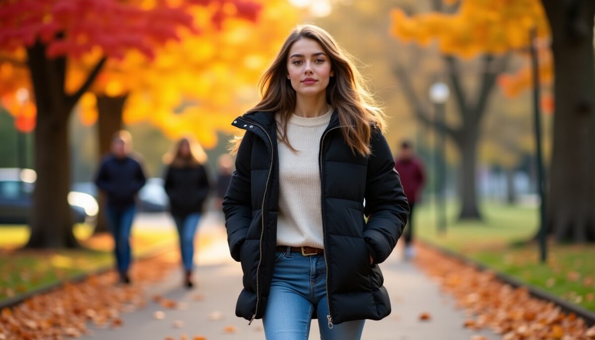 Style automnal élégant : comment marier doudoune, jean, bottines et maille avec finesse